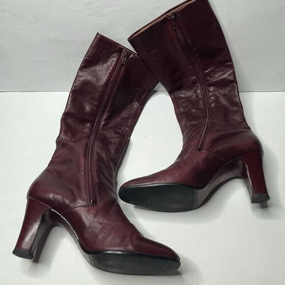 Elastomere Burgundy Red Leather Heeled Boots Womens Size 7 West Germany - Picture 5 of 11